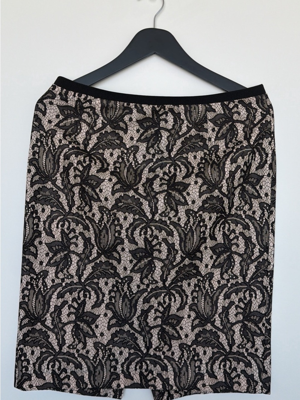 Zara Black Lace-Overlay Pencil Skirt on Blush Cream Underlayer